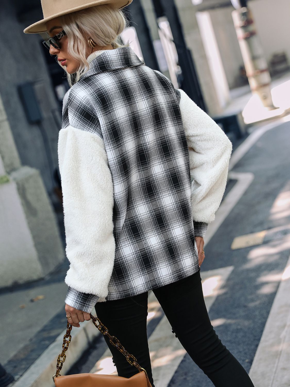 Plaid Collared Neck Jacket - Whiicka