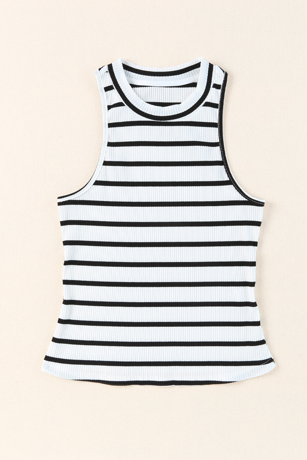 Striped Ribbed Round Neck Tank - Whiicka