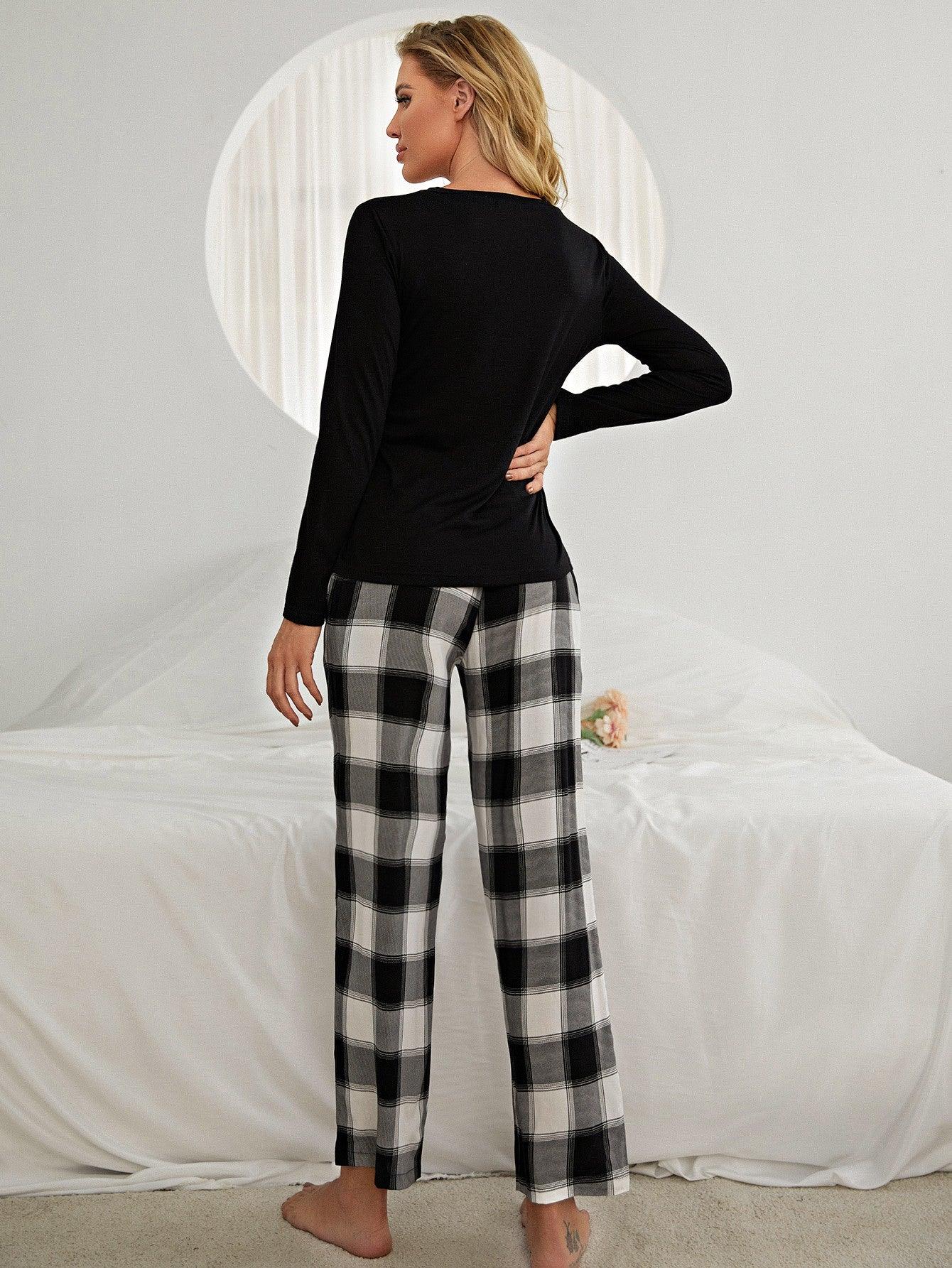 Plaid Heart Top and Pants Lounge Set - Whiicka