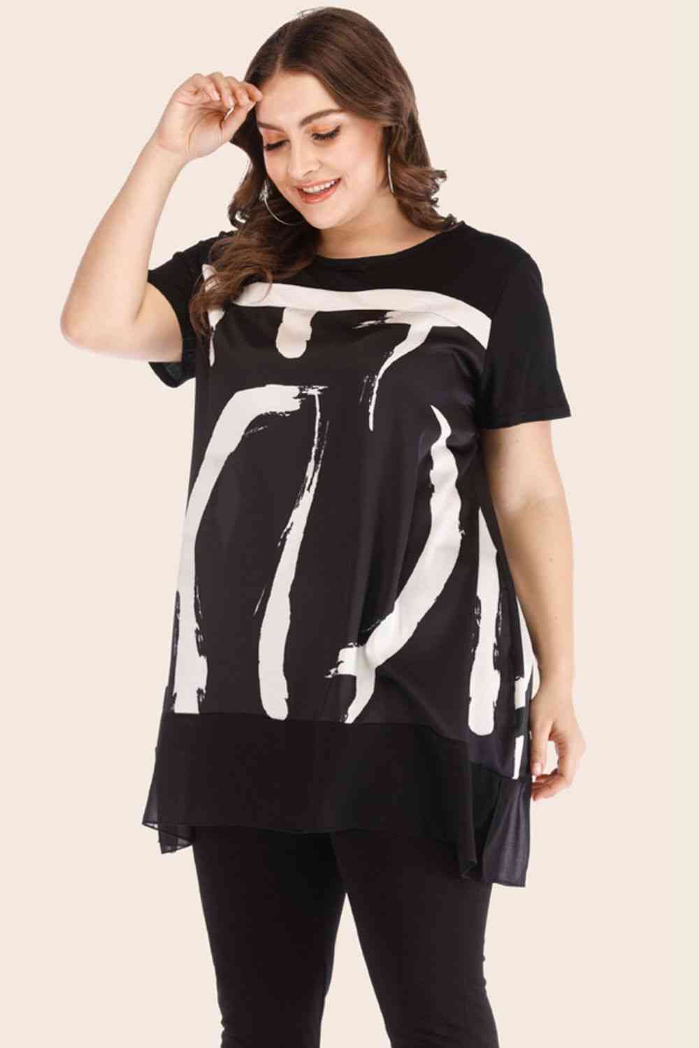 Plus Size Mesh T-Shirt and Cropped Leggings Set