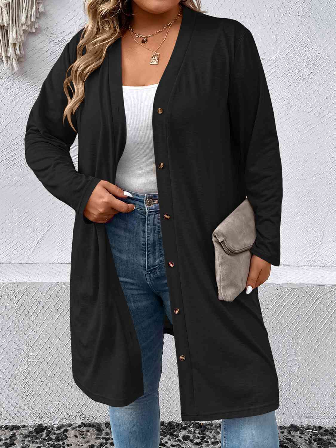 Plus Size Button Down Longline Cardigan