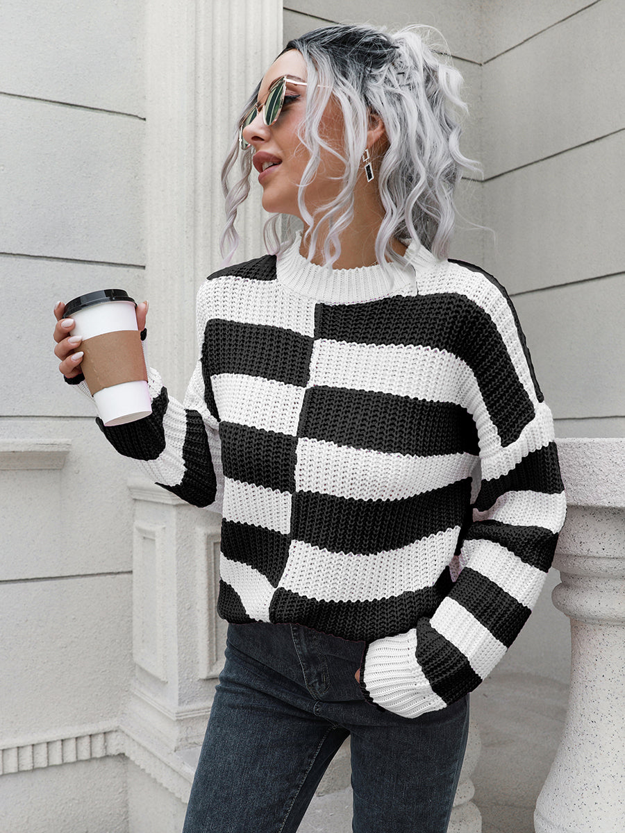 Two-Tone Dropped Shoulder Sweater - Whiicka