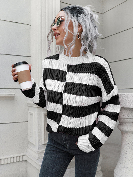 Two-Tone Dropped Shoulder Sweater - Whiicka