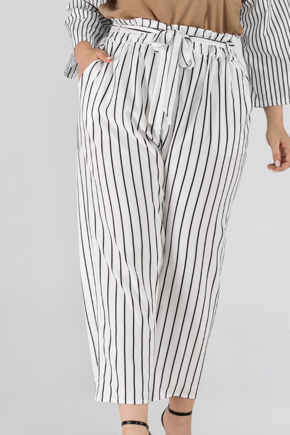 Striped Paperbag Cropped Pants - Whiicka