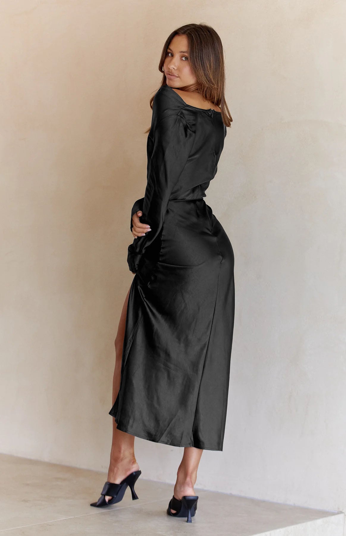 Cowl Neck Long Sleeve Maxi Dress - Whiicka