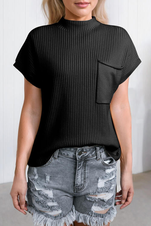 Ribbed Mock Neck Knit Top - Whiicka