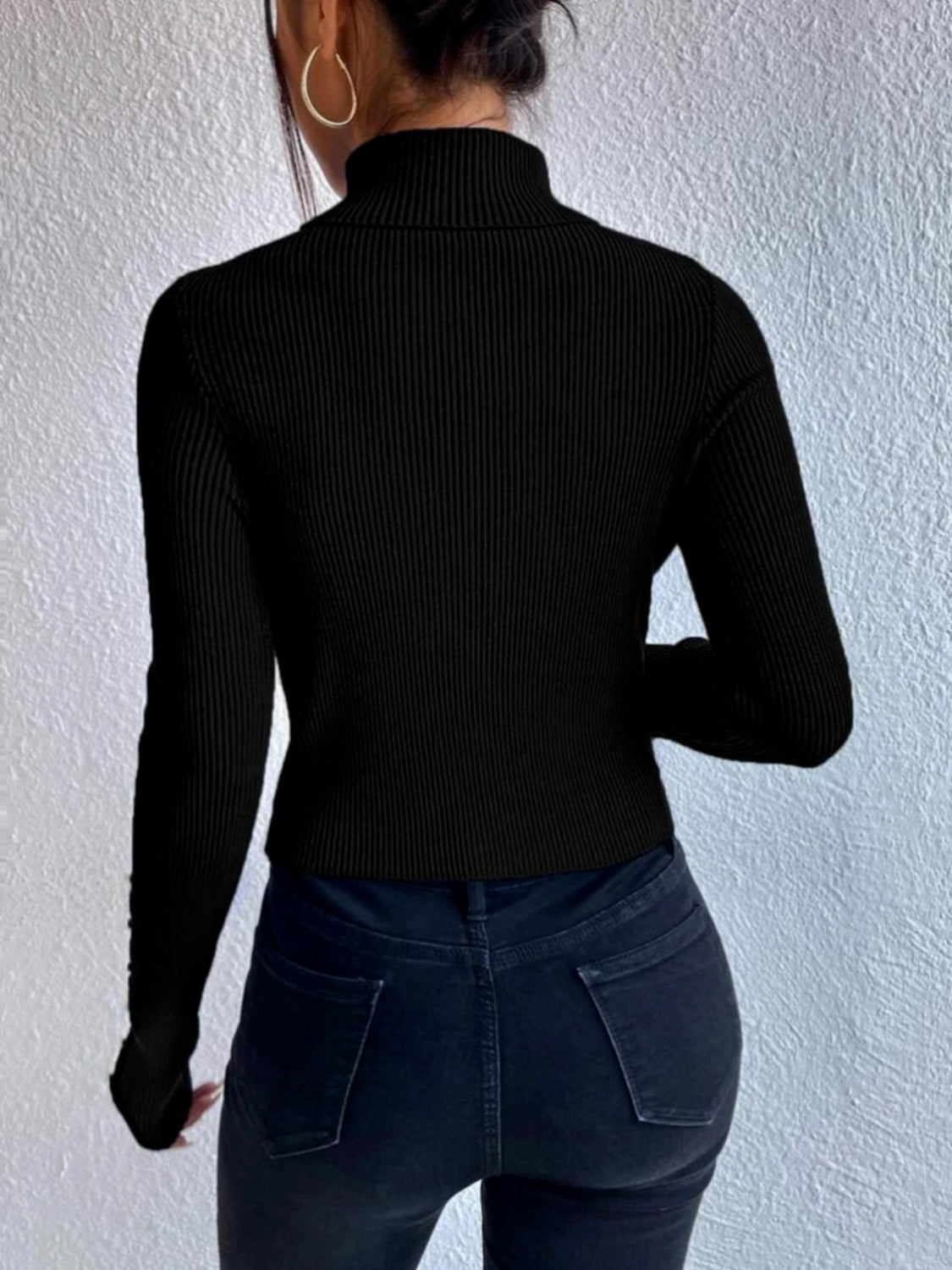 Cutout Turtleneck Rib-Knit Top - Whiicka