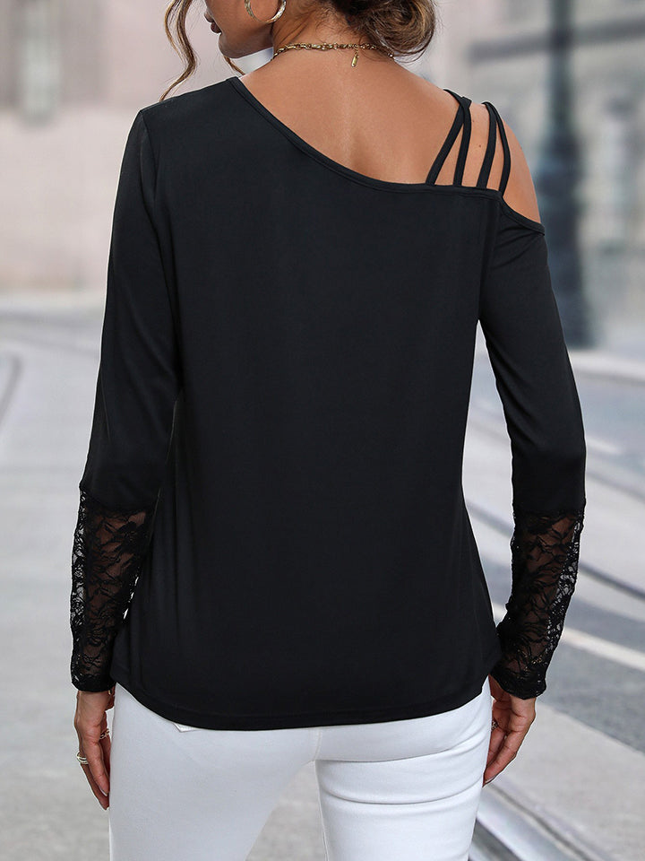 Asymmetrical Neck Lace Detail Top - Whiicka