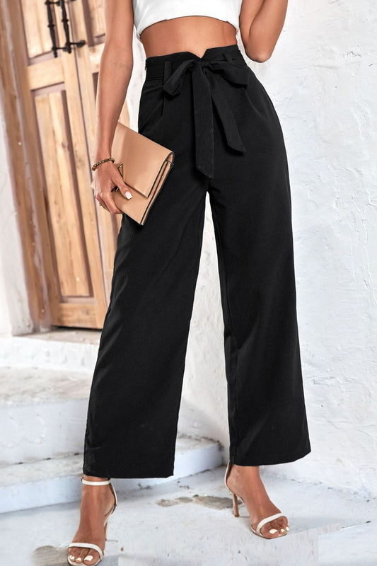 Belted High-Rise Wide Leg Pants - Whiicka