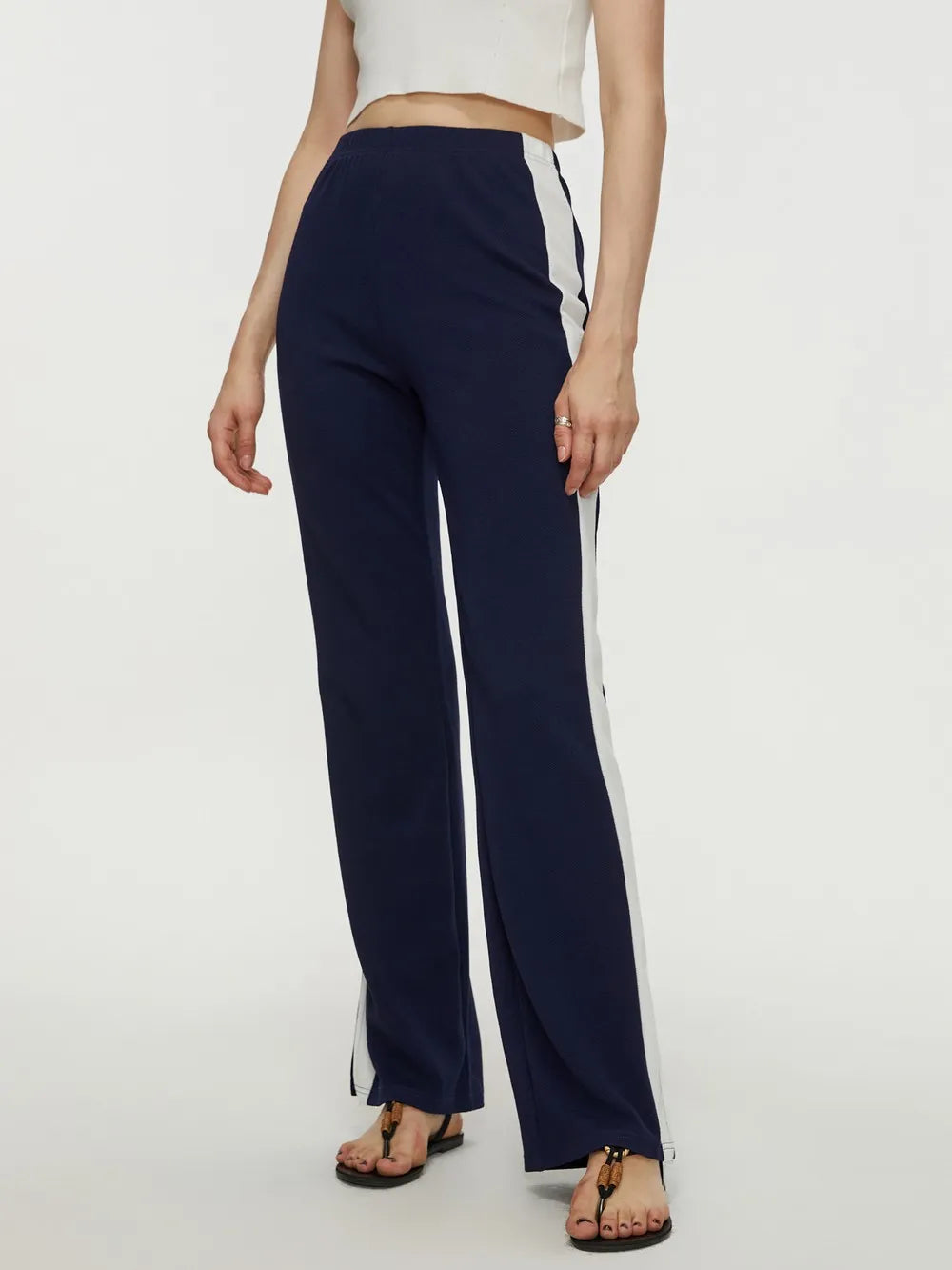 Contrast Slit Long Pants - Whiicka