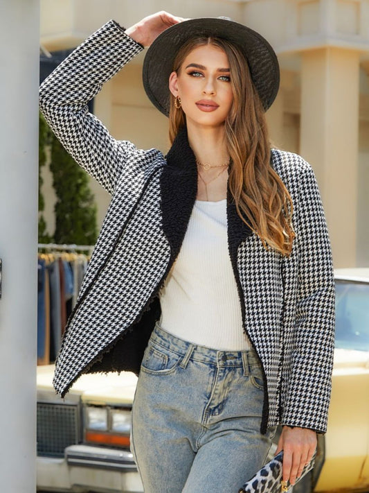 Houndstooth Open Front Jacket - Whiicka