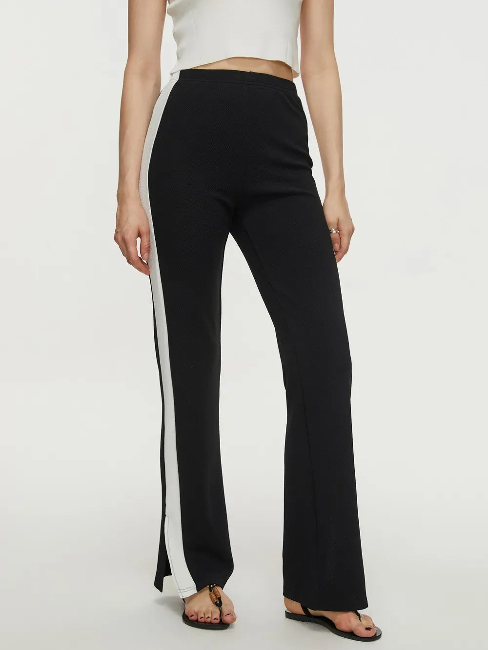 Contrast Slit Long Pants - Whiicka