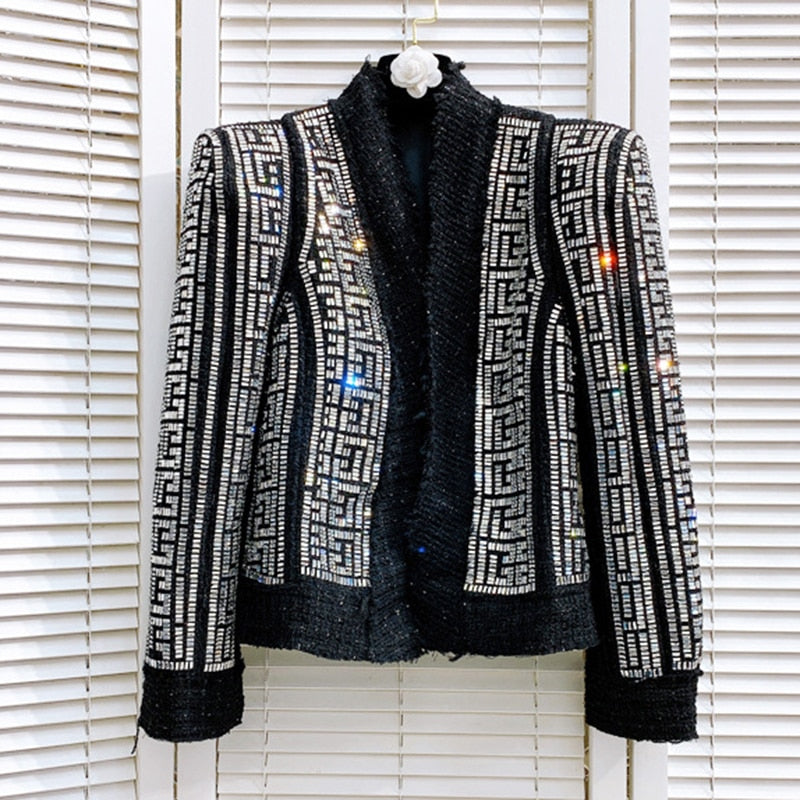 Beaded Wool Blends Tweed Jacket - Whiicka