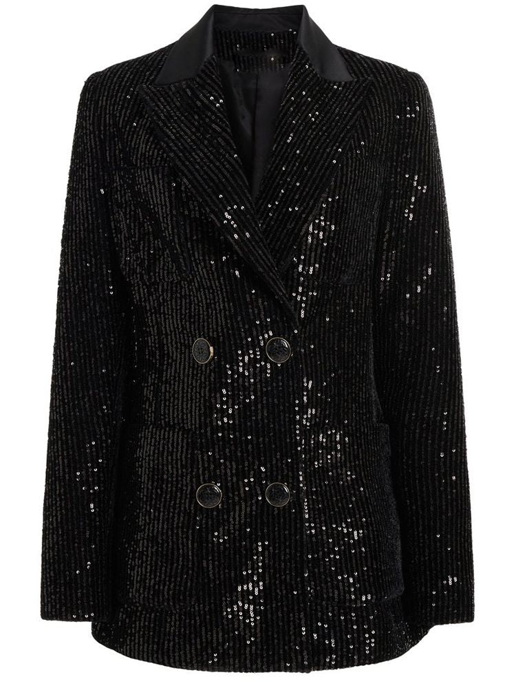 Double Breasted Sequined Velvet Blazer - Whiicka