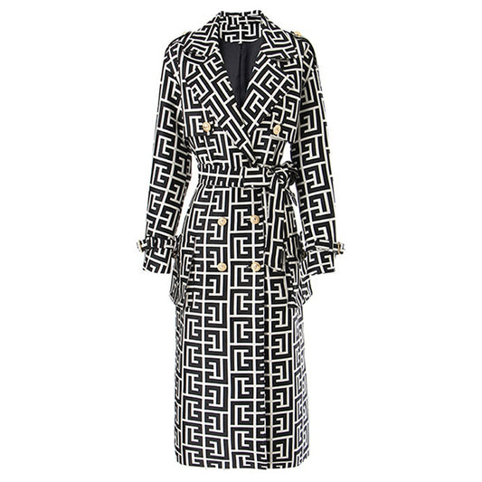 Geometrical Monogram Trench OverCoat - Whiicka