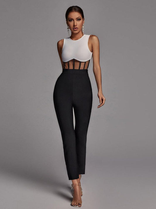 Black and White Bandage Jumpsuit - Whiicka