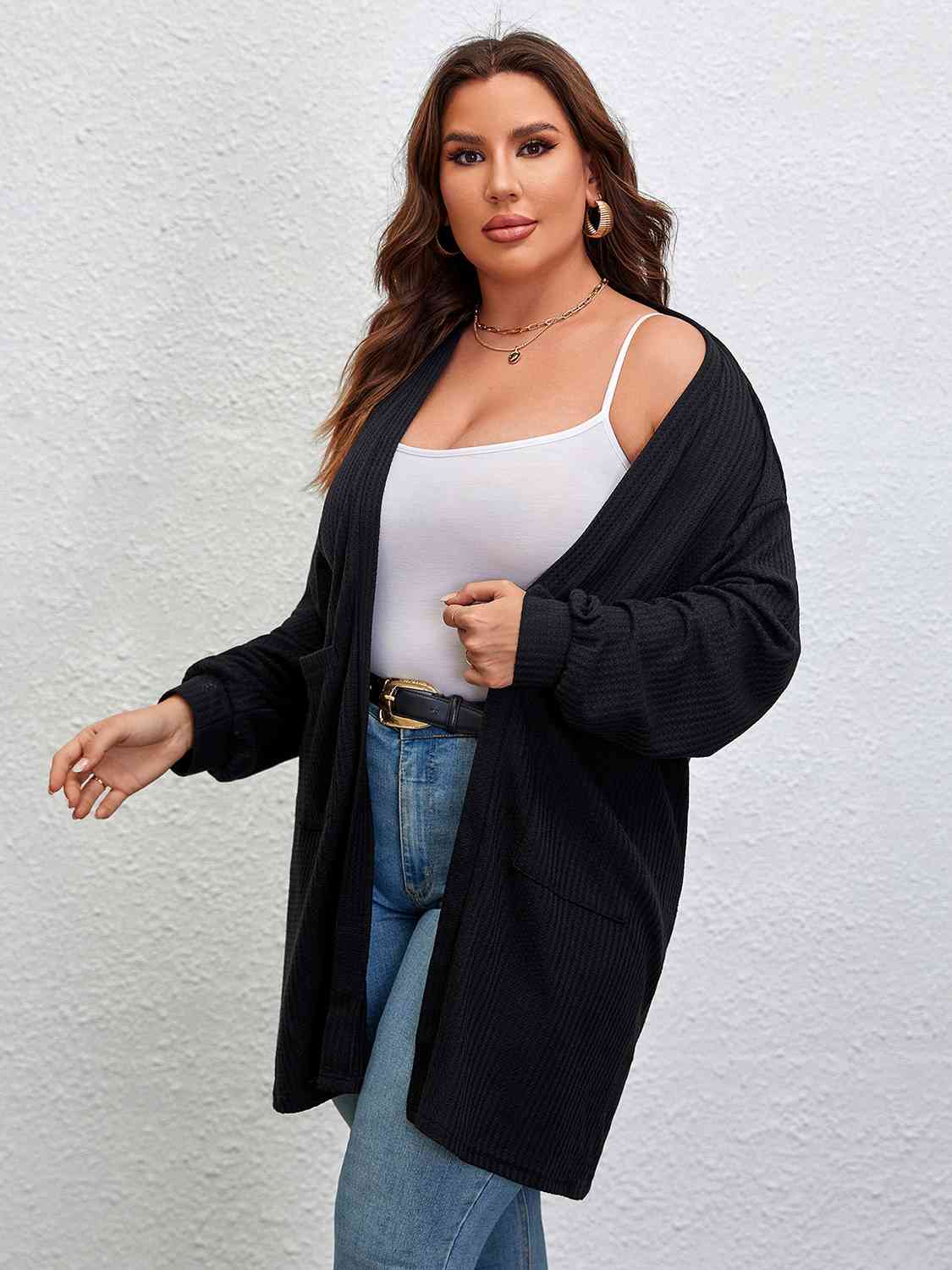 Plus Size Black Long Sleeve Cardigan