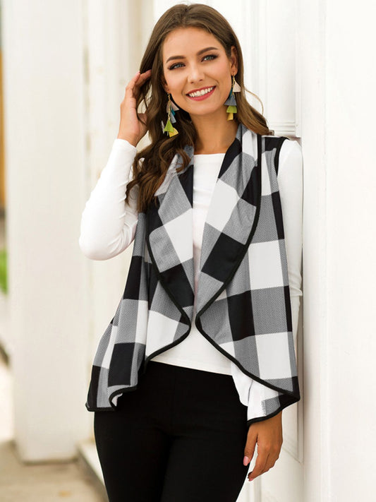 Plaid Open Front Sleeveless Cardigan - Whiicka