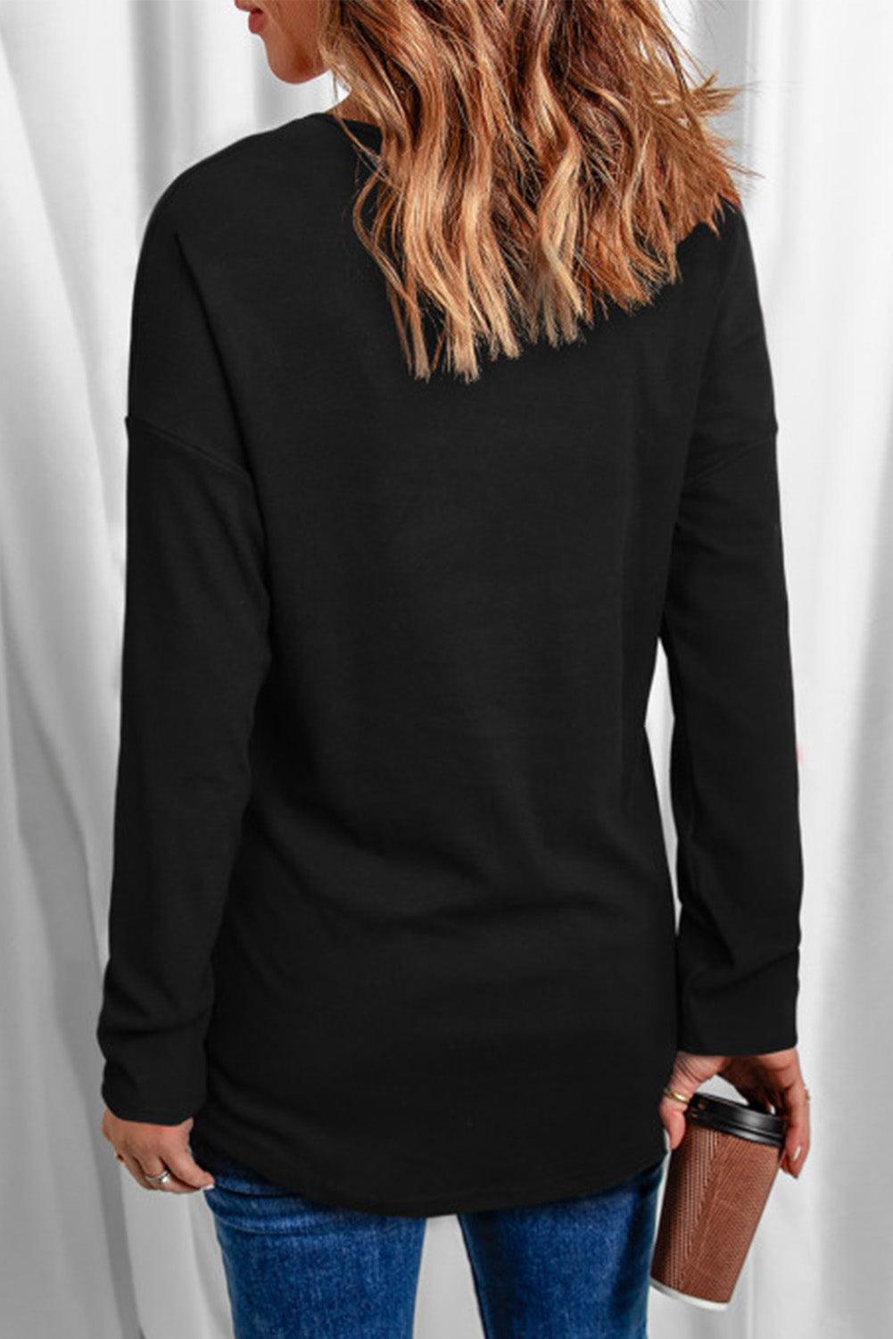 Heart Contrast V-Neck Long Sleeve Tee - Whiicka