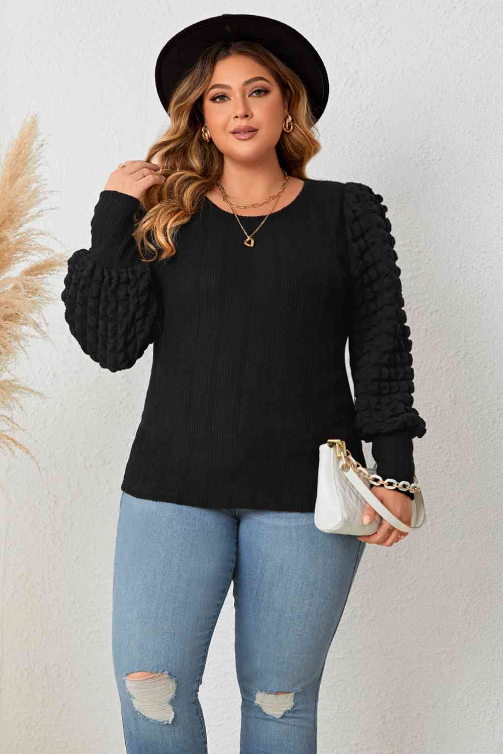 Plus Size Lantern Sleeve Blouse