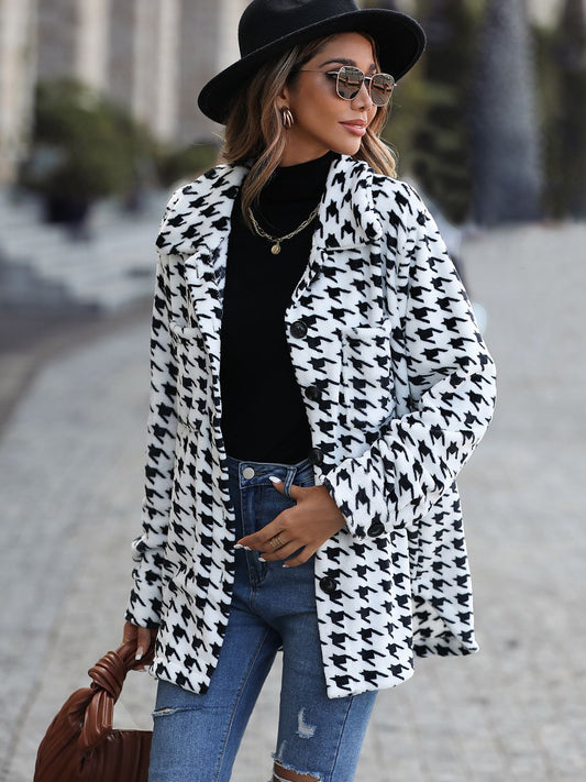 Houndstooth Button Down Jacket - Whiicka