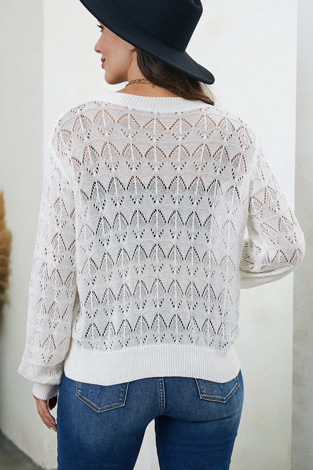 Openwork V-Neck Cardigan - Whiicka