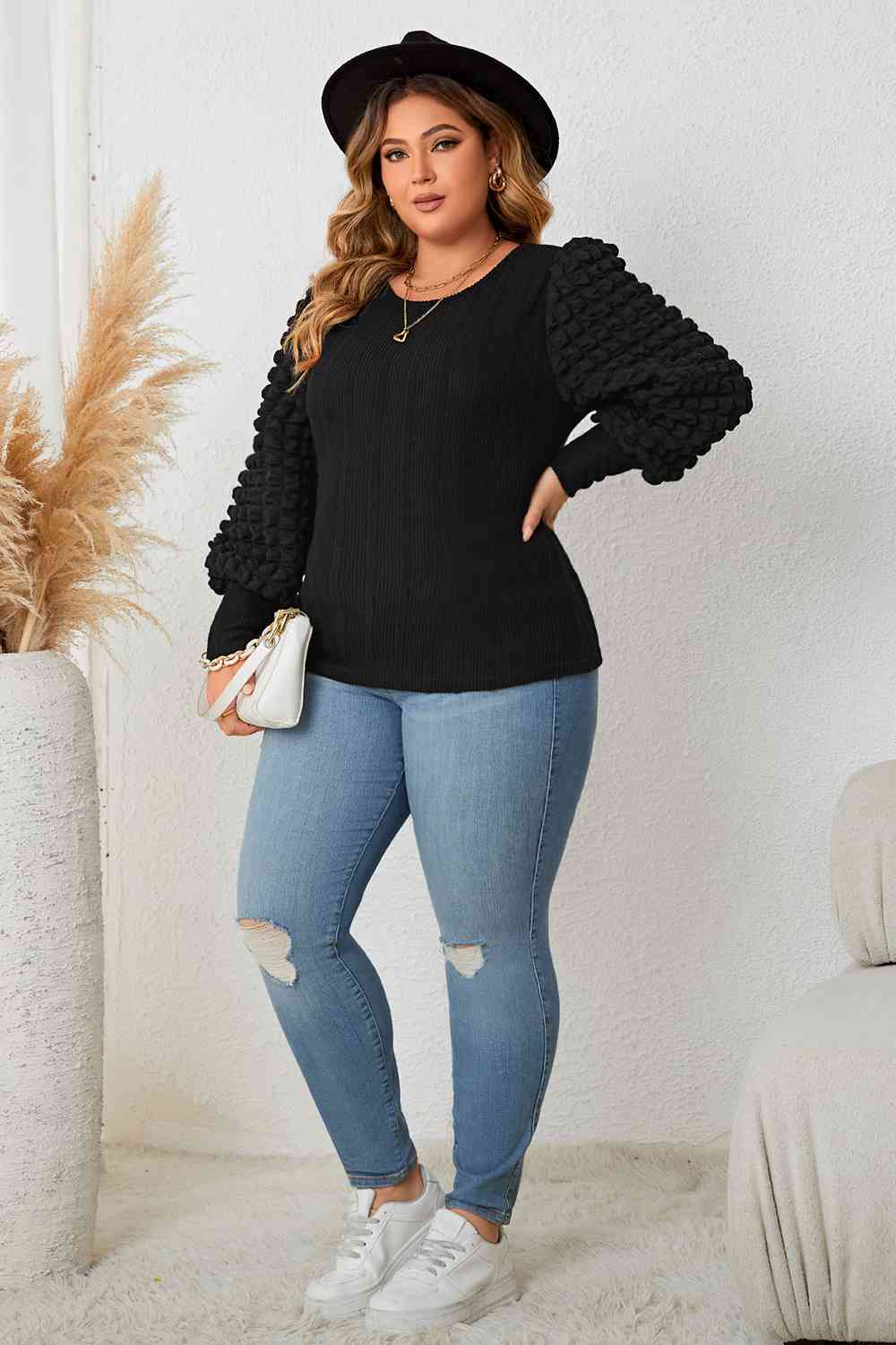 Plus Size Lantern Sleeve Blouse