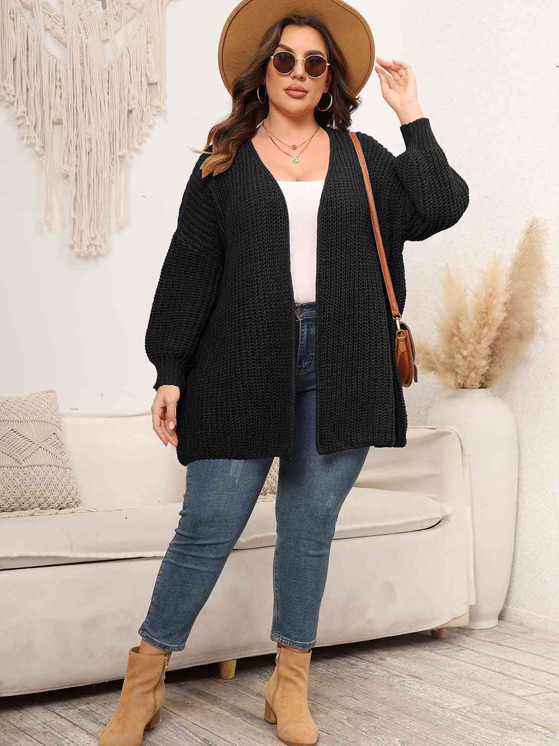 Plus Size Open Front Knit Cardigan