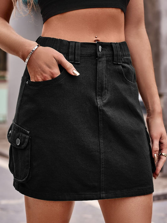 Denim Mini Skirt with Pockets - Whiicka