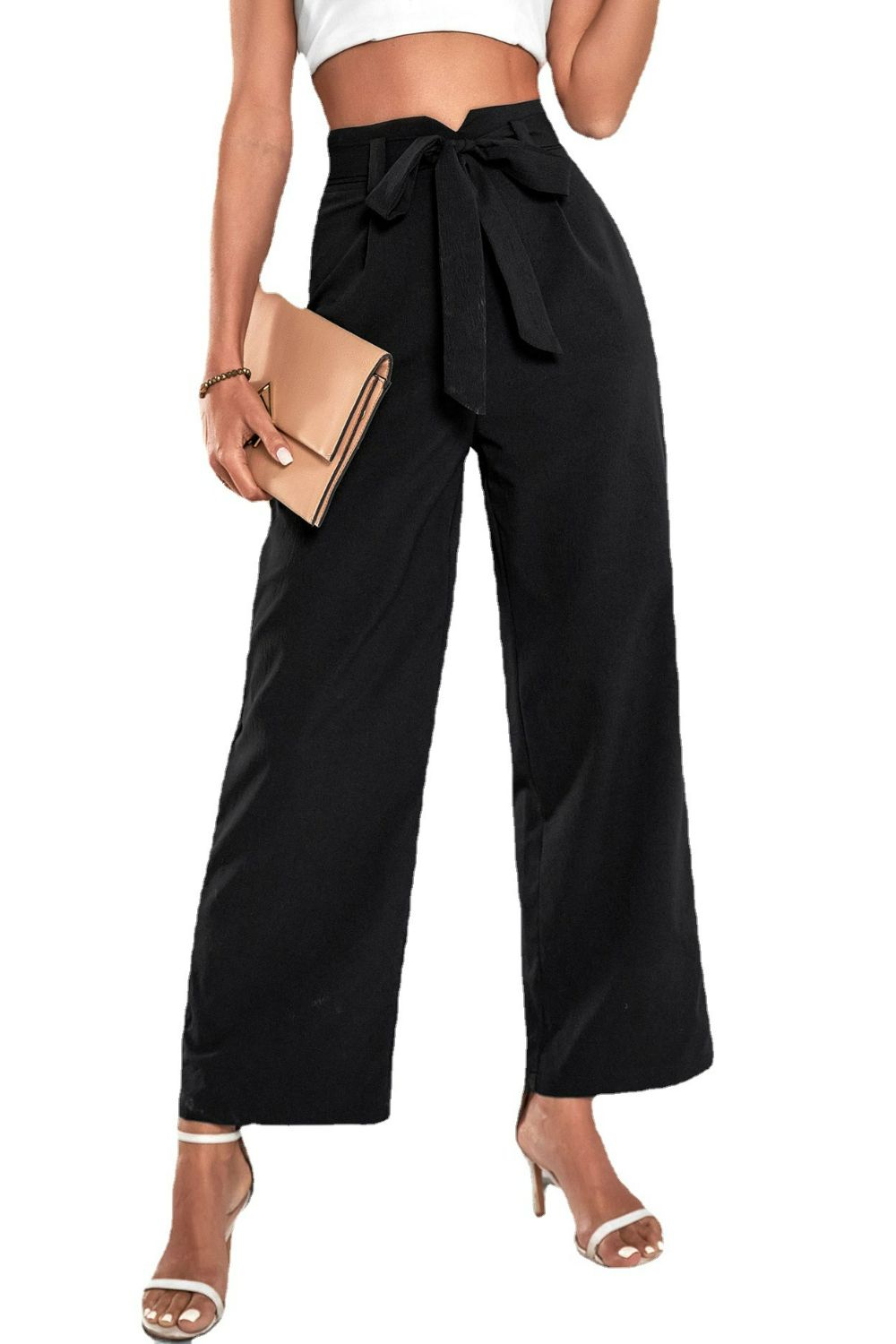 Belted High-Rise Wide Leg Pants - Whiicka