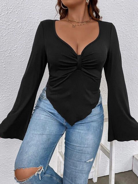 Black Plunge Flare Sleeve Top