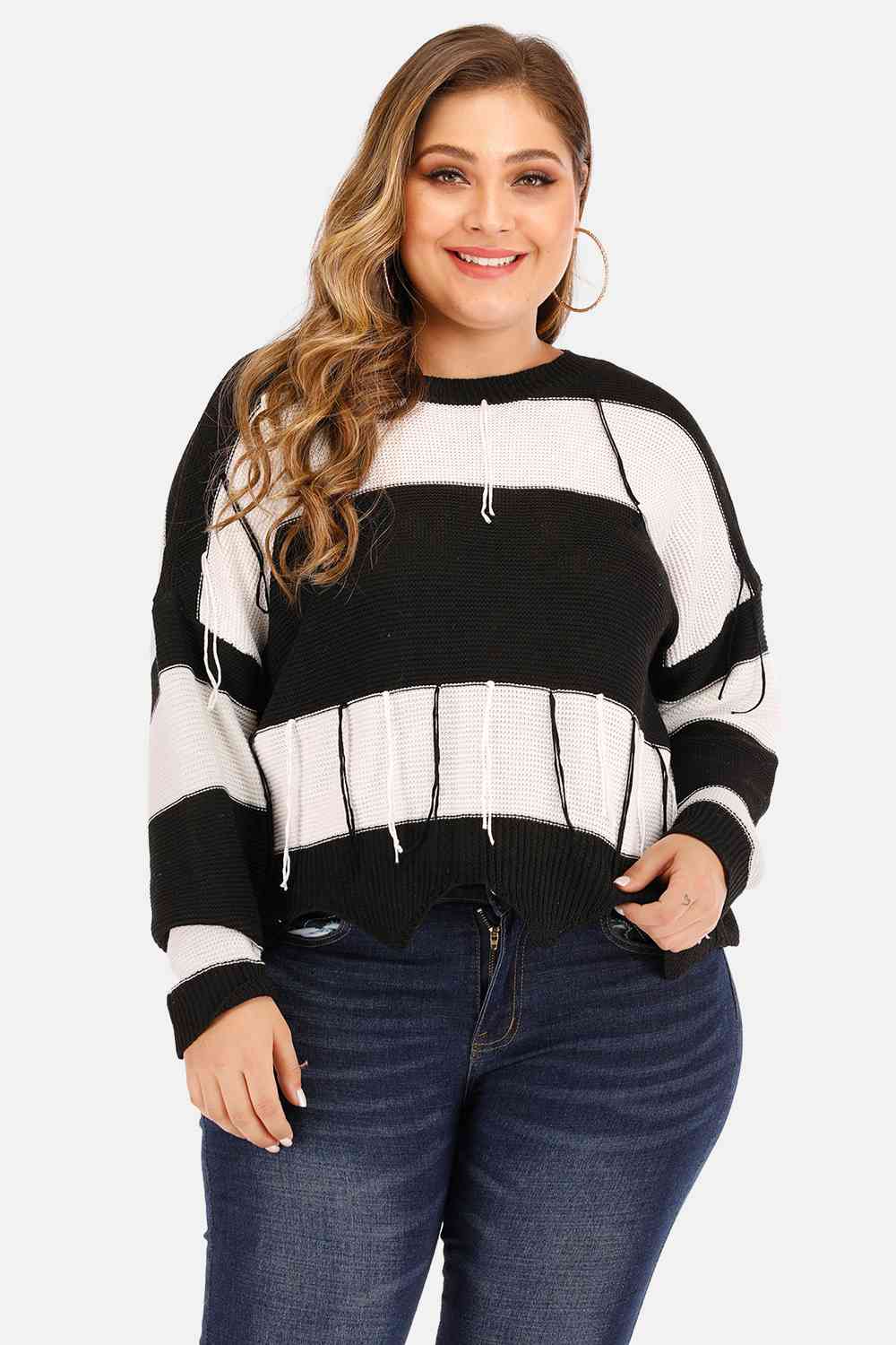 Plus Size Black and White Stripped Sweater