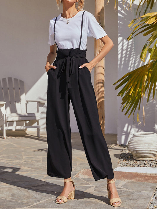 Tie Front Overalls with Pockets - Whiicka