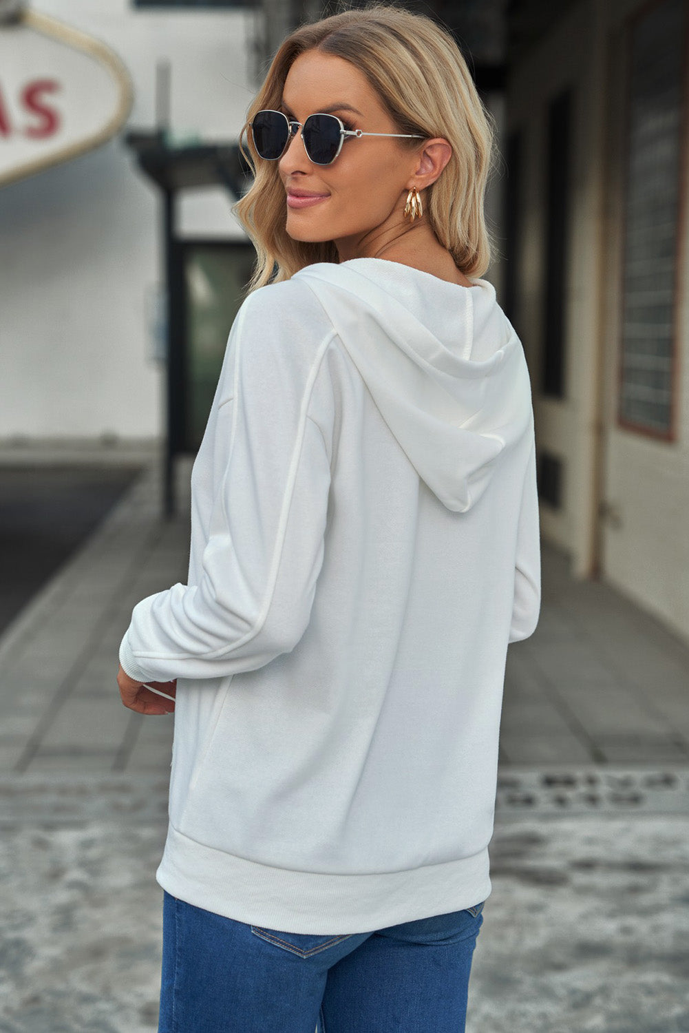 White Lace-Up Dropped Shoulder Hoodie - Whiicka