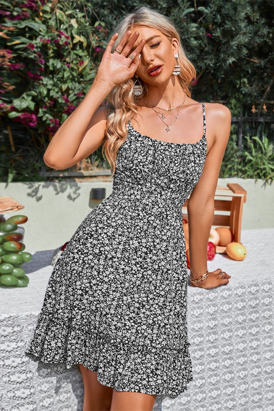 Floral Crisscross Tie Back Dress - Whiicka