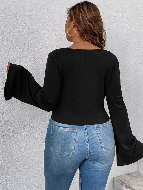 Black Plunge Flare Sleeve Top