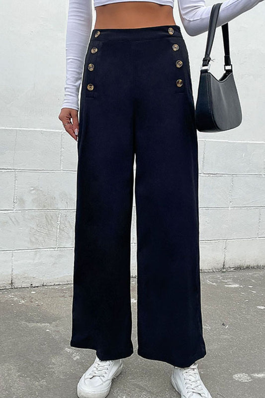 Black Double-Breasted Wide Leg Pants - Whiicka