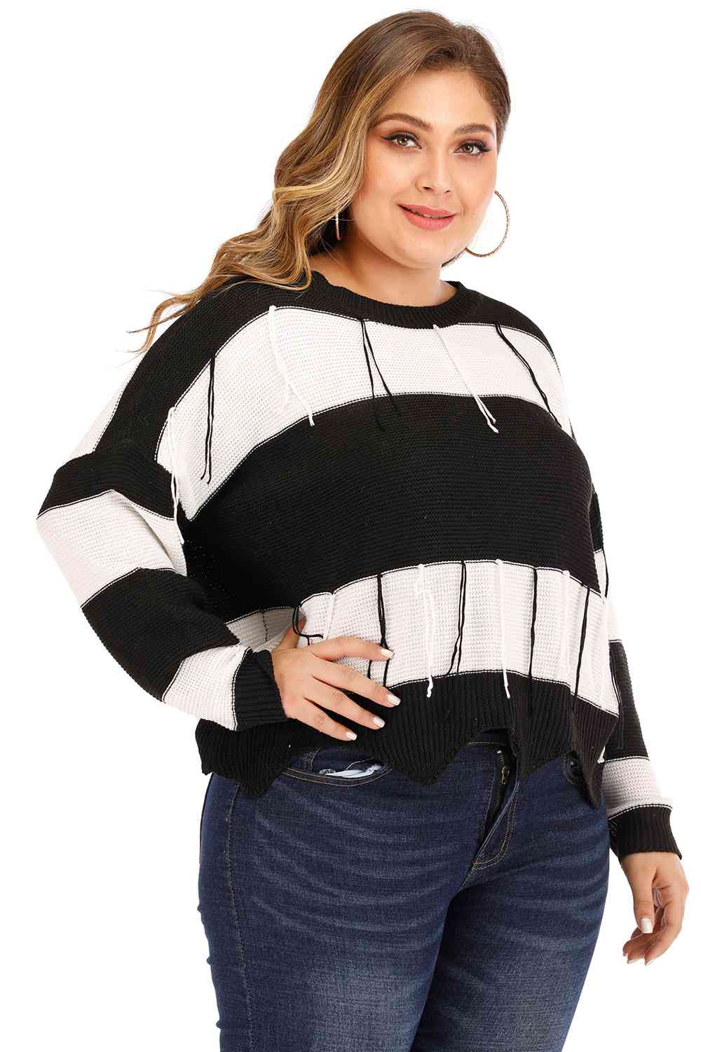 Plus Size Black and White Stripped Sweater