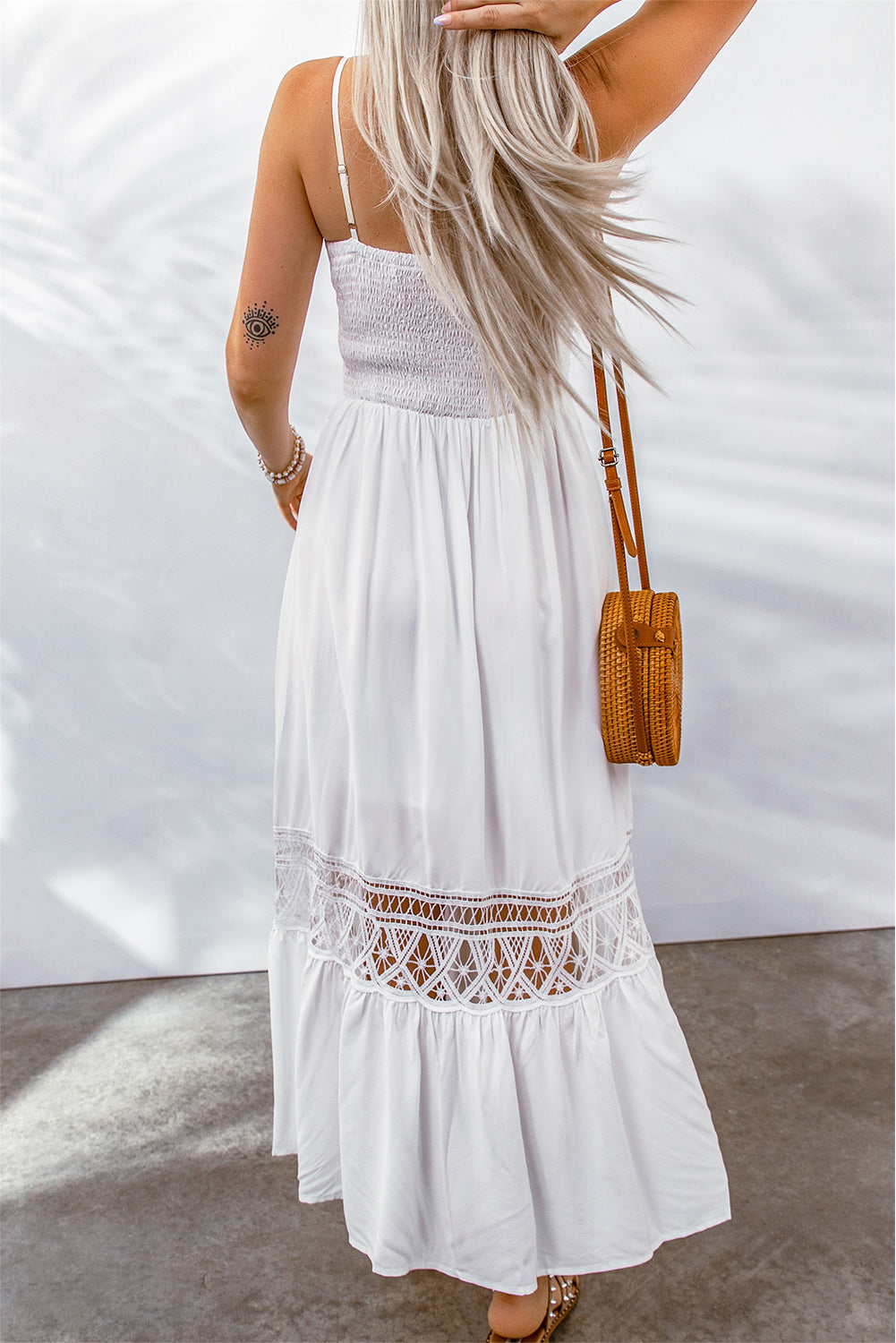 Spliced Lace Spaghetti Strap Maxi Dress - Whiicka