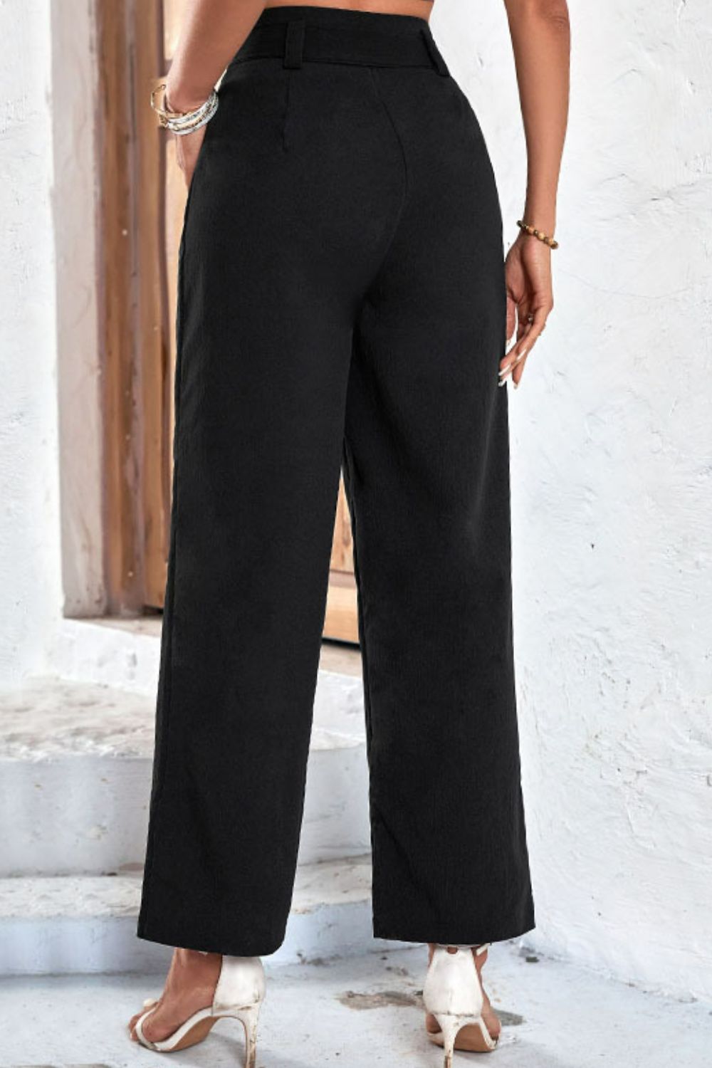 Belted High-Rise Wide Leg Pants - Whiicka