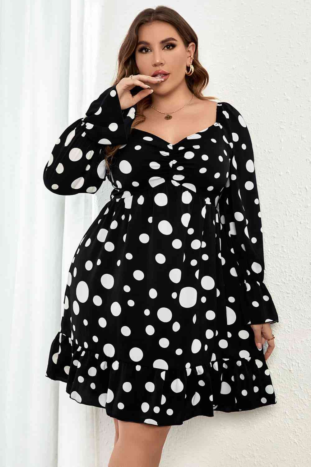 Plus Size Polka Dot Sweetheart Mini Dress