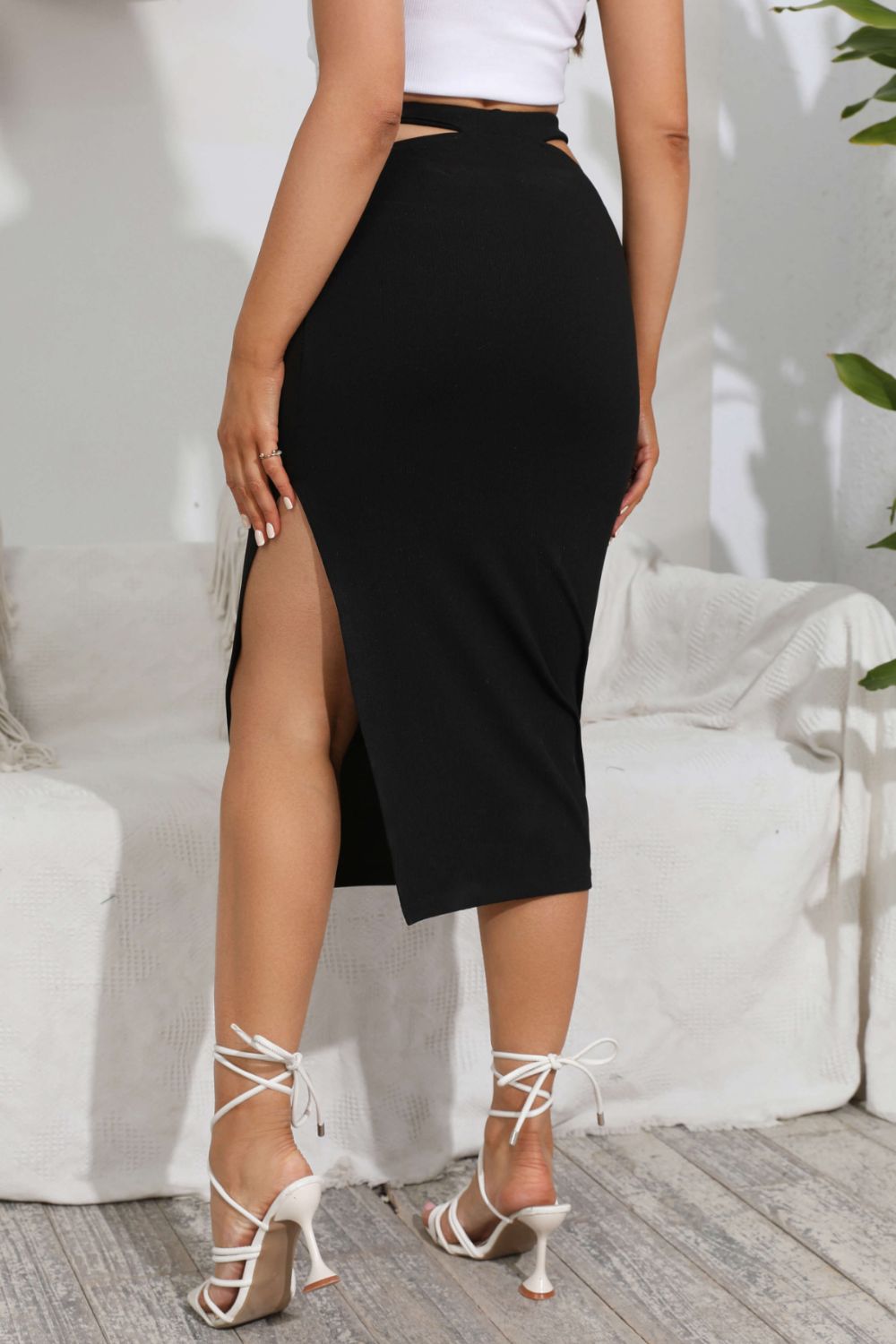 Cutout Slit Midi Skirt - Whiicka