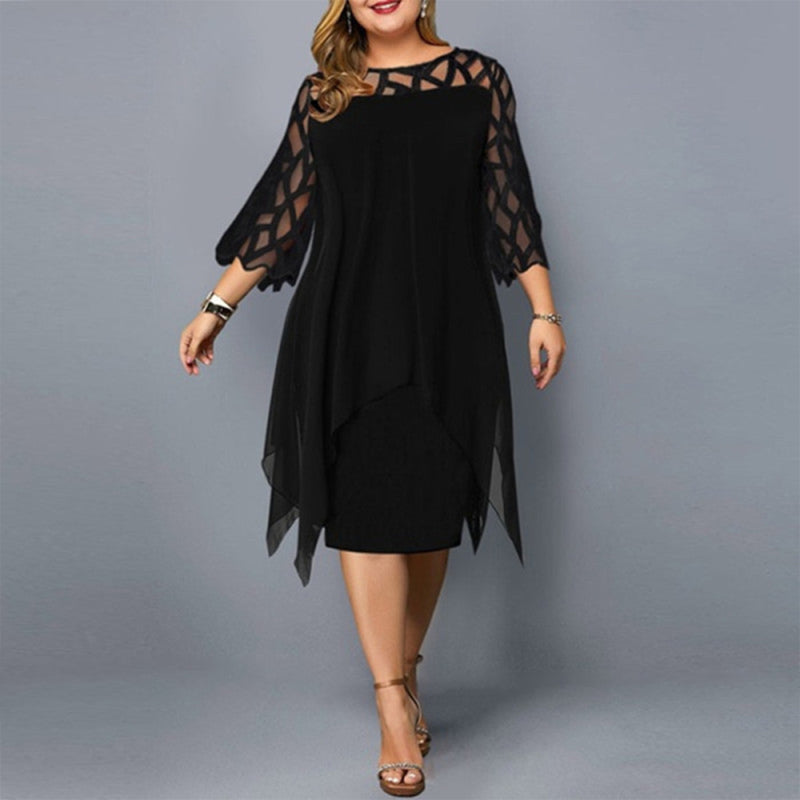 Lace Stitching Three-quarter Sleeve Chiffon Dress - Whiicka