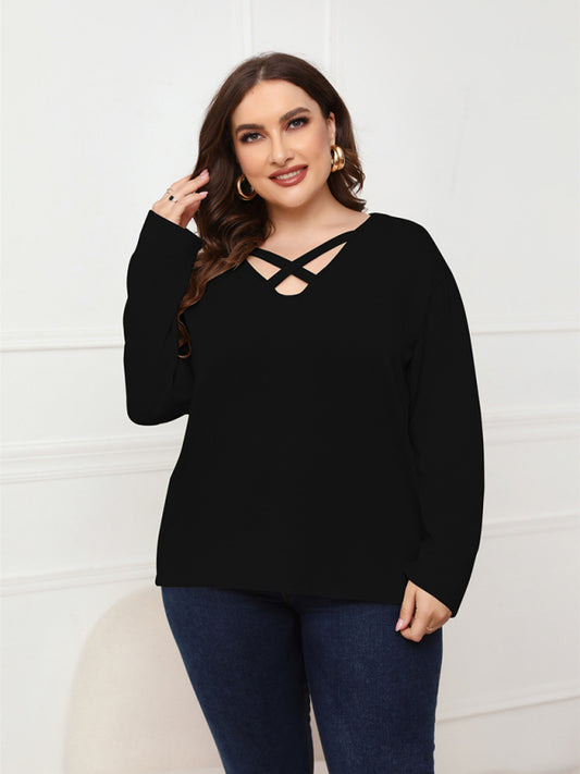 Black Off Neck Plus Size Long Sleeve Top - Whiicka