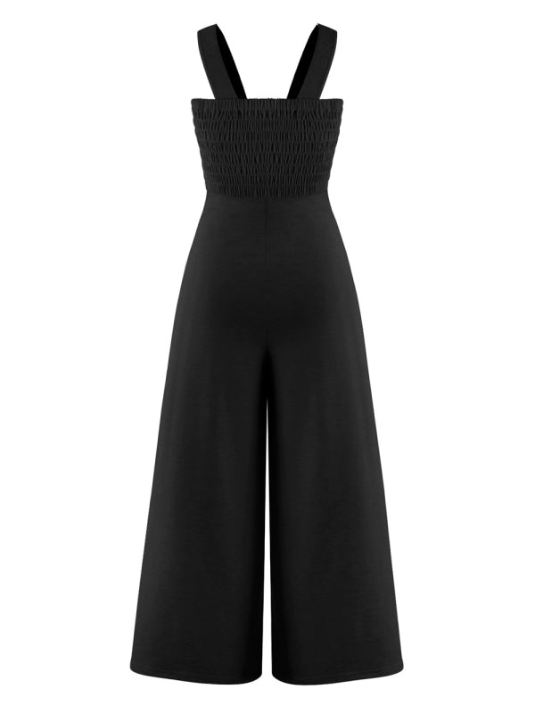 Square Neck Casual Slim Pleated Jumpsuit - Whiicka