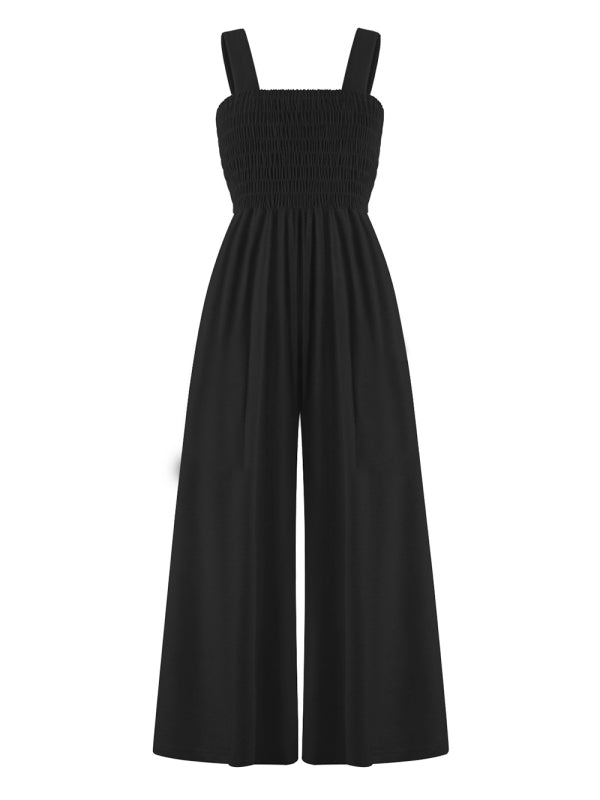 Square Neck Casual Slim Pleated Jumpsuit - Whiicka