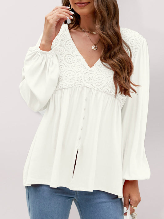 Long Sleeve Embroidered Lace Top - Whiicka