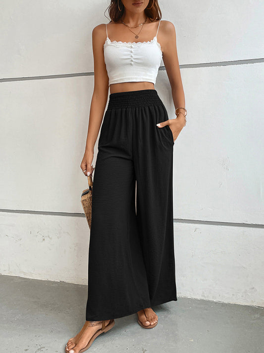 Casual solid color flared wide-leg pants - Whiicka