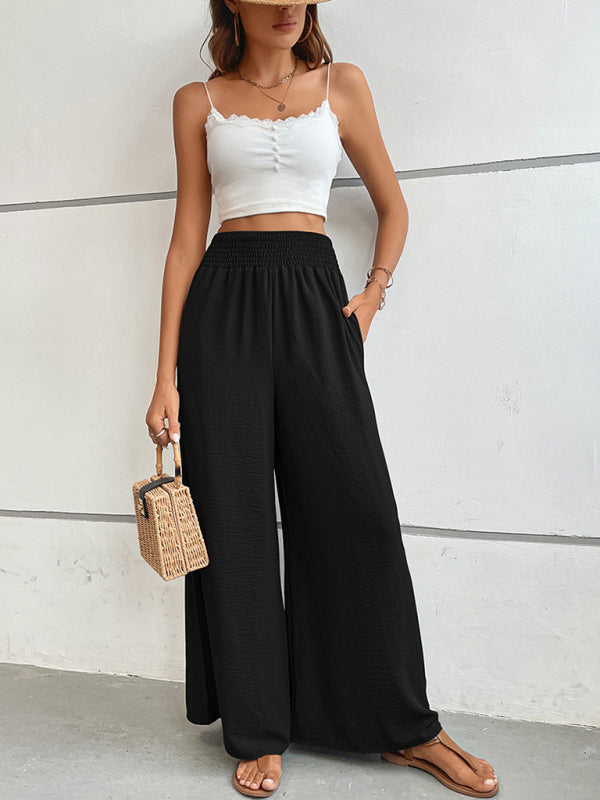 Casual solid color flared wide-leg pants - Whiicka